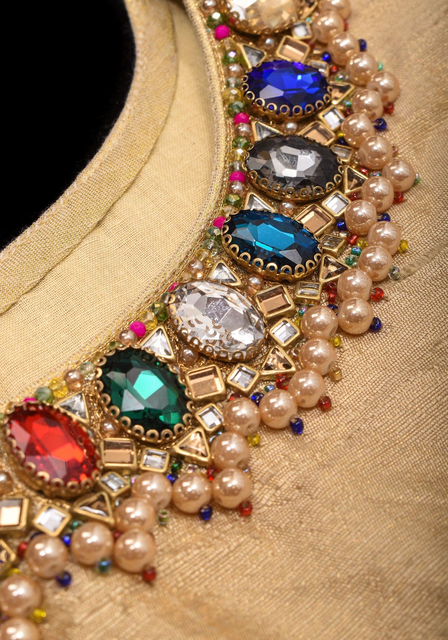Multicolor Necklace and bajuband handwork detailing on Sandal Pure Tissue Raw Silk Blouse