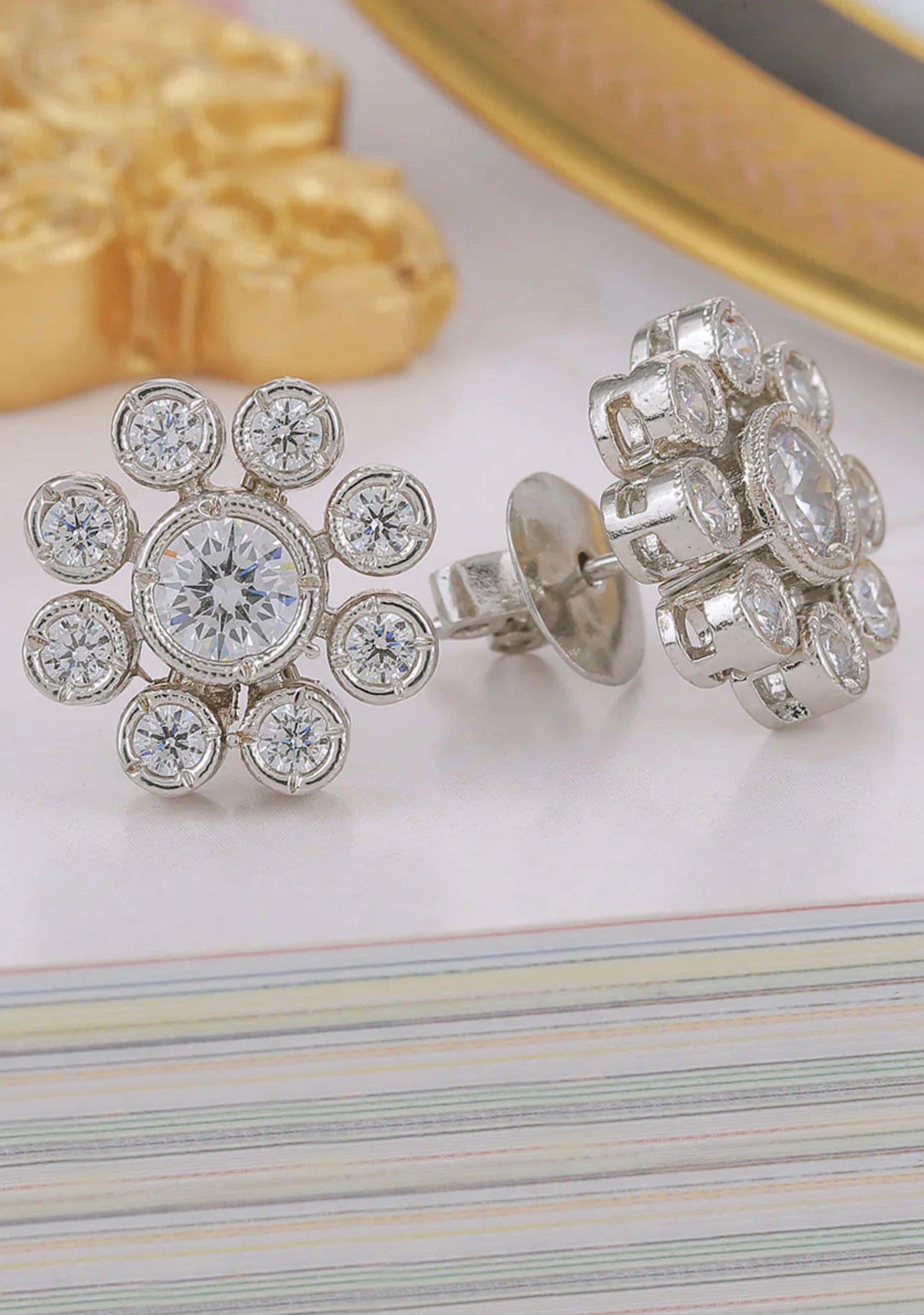 92.5 Silver Floral CZ Studs