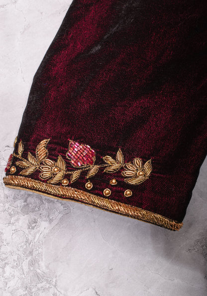 Maroon Velvet Blouse with Zardosi work Mix and Match Blouse for saree, Made to Order