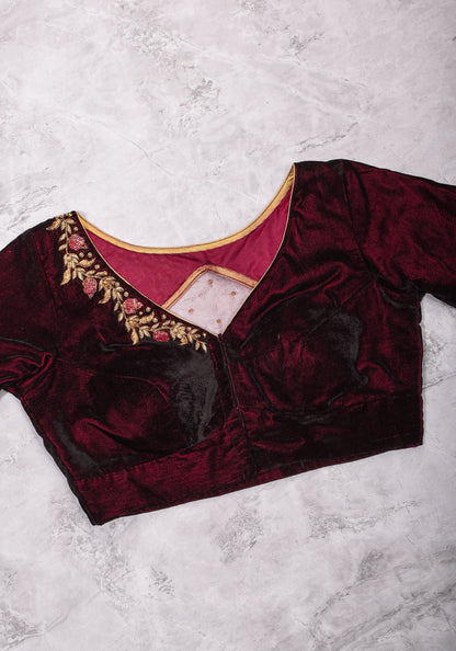 Maroon Velvet Blouse with Zardosi work Mix and Match Blouse for saree, Made to Order