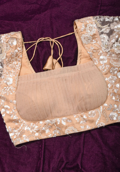 Made To Order: Corset Style Biscuit Color Sequin Blouse with pleated detailing