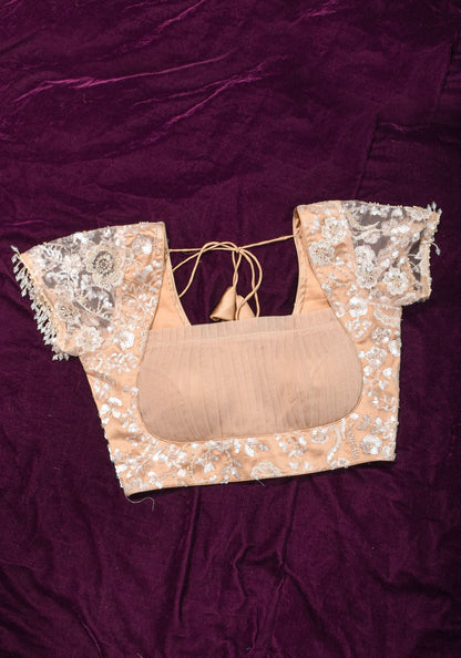 Made To Order: Corset Style Biscuit Color Sequin Blouse with pleated detailing