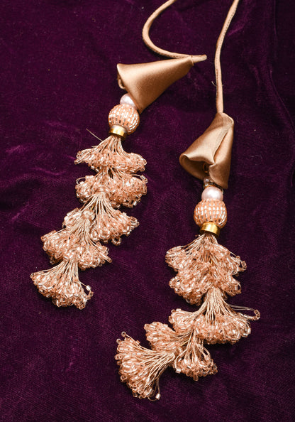 Made To Order: Corset Style Biscuit Color Sequin Blouse with pleated detailing