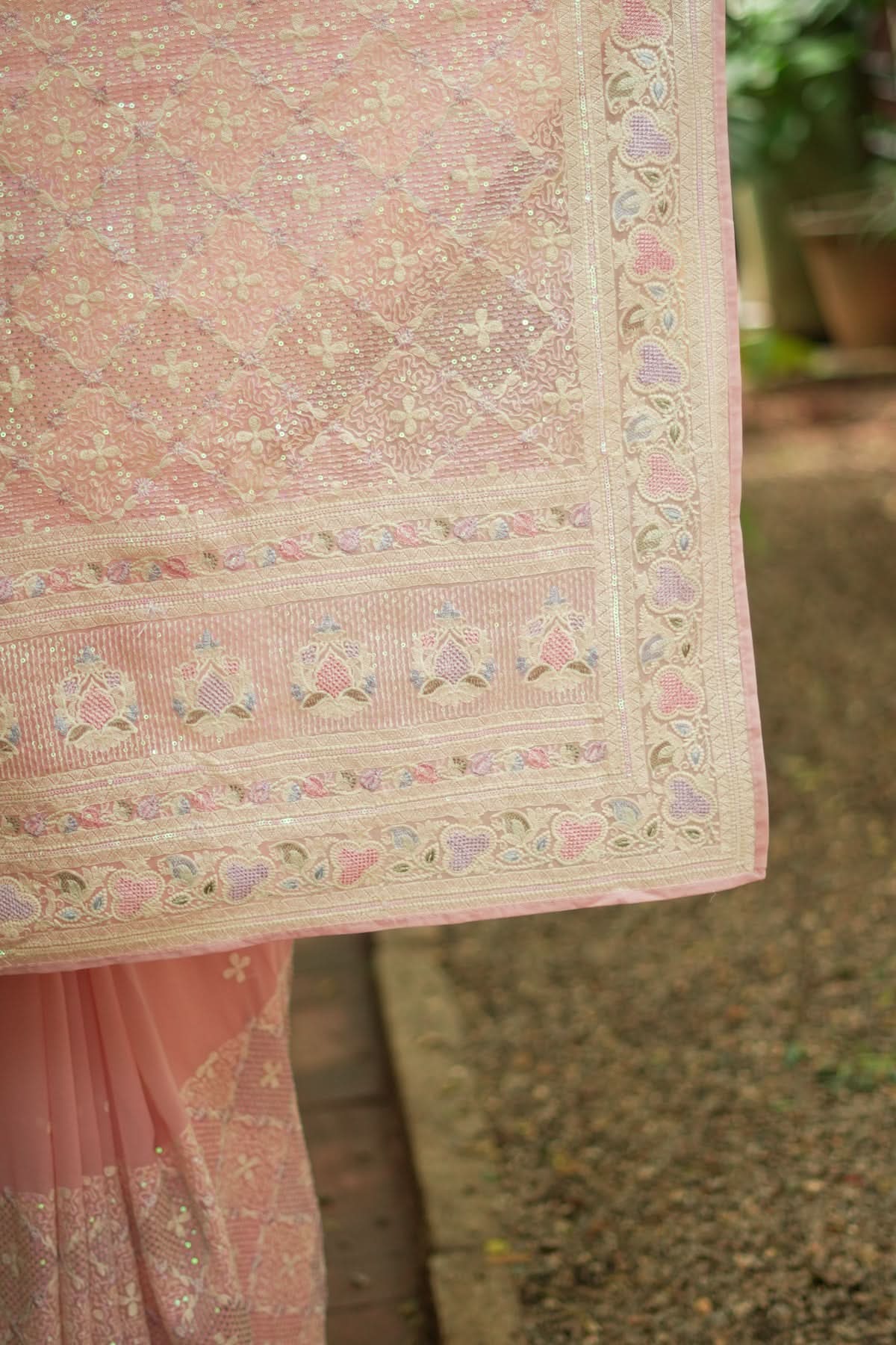 Beautiful Machine embroidery and Sequin on Dusty Pink Georgette
