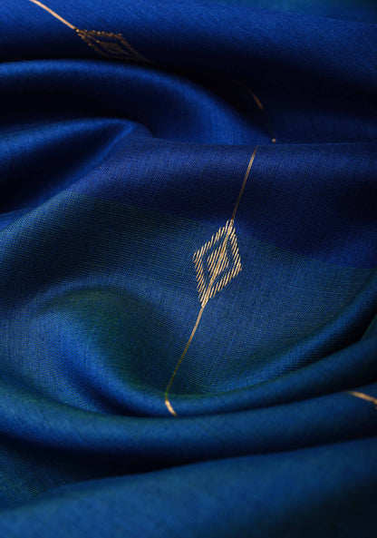 Blue Ombre Handwoven Maheshwari Silk Cotton Saree with Zari Stripes and Minimal Zari Border
