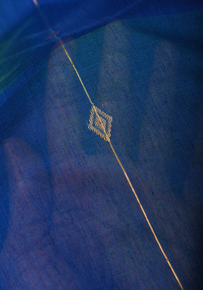 Blue Ombre Handwoven Maheshwari Silk Cotton Saree with Zari Stripes and Minimal Zari Border