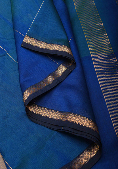 Blue Ombre Handwoven Maheshwari Silk Cotton Saree with Zari Stripes and Minimal Zari Border