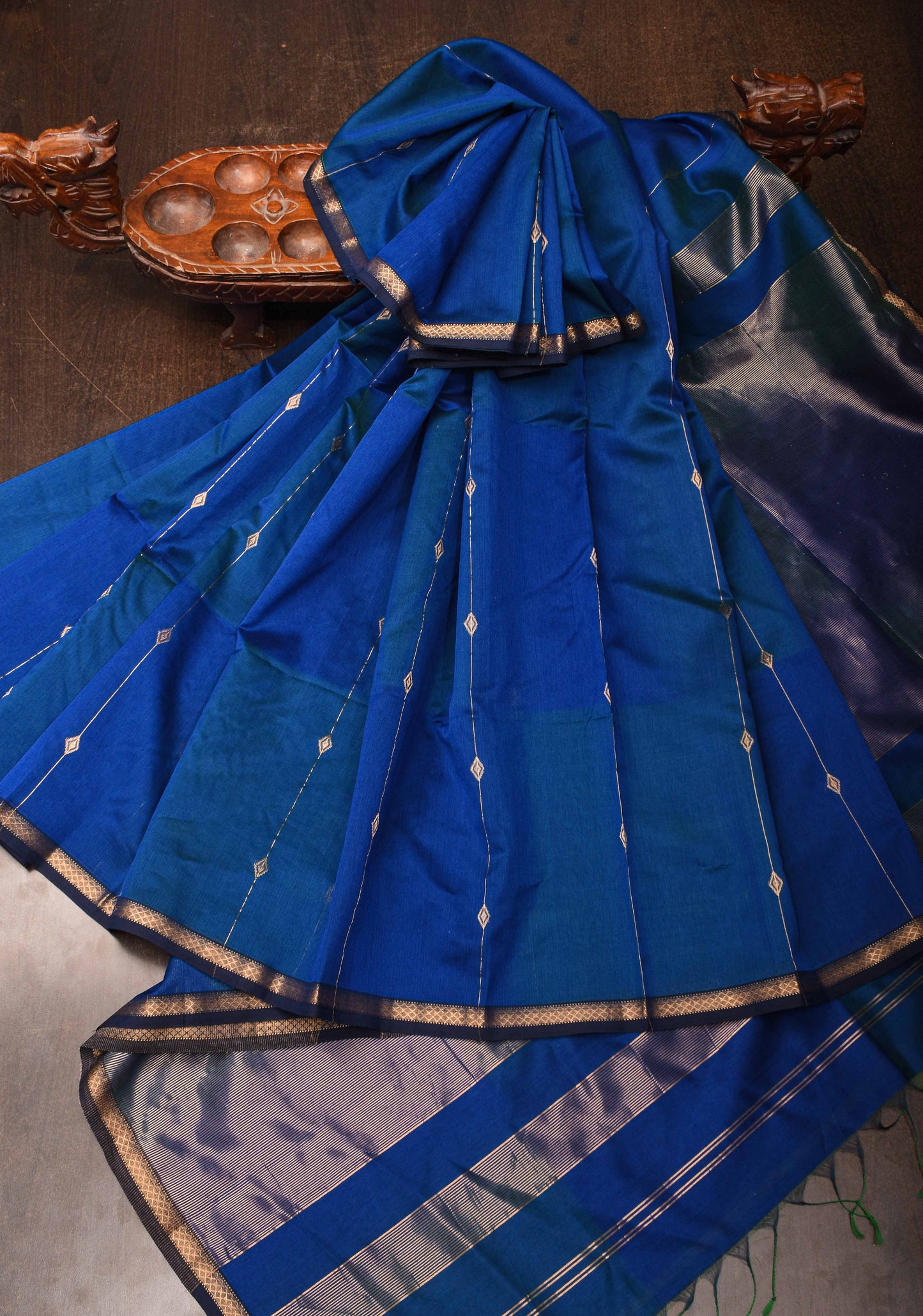 Blue Ombre Handwoven Maheshwari Silk Cotton Saree with Zari Stripes and Minimal Zari Border