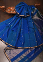 Blue Ombre Handwoven Maheshwari Silk Cotton Saree with Zari Stripes and Minimal Zari Border