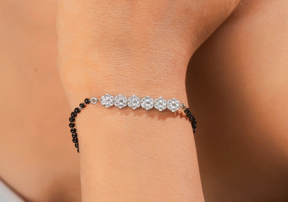 92.5 Silver Mangalsutra Bracelet with 6 Floral Zircon units I Shobitam Jewelry