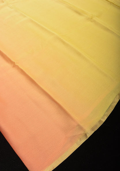Bollywood style ombre pure chiffon in Light Yellow and Light peach, No Blouse Piece