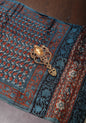 Vanaspati Print Hand Block Print Modal Silk Saree in Tealish Blue