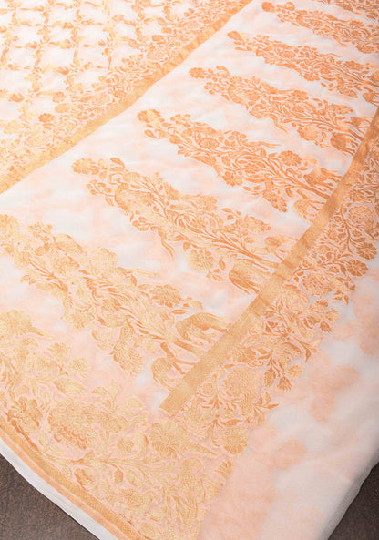 Vidya Balan White Banarasi Georgette Silk Saree with Shikaargah Jaal and Zari Border | SILK MARK CERTIFIED