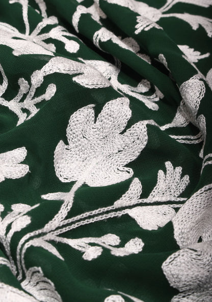 Half Jaal Kashmiri Aari Embroidered Floral Saree in Emerald Green Georgette