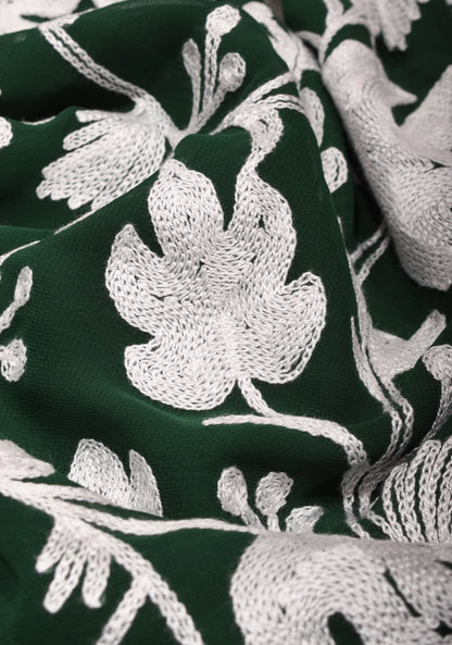 Half Jaal Kashmiri Aari Embroidered Floral Saree in Emerald Green Georgette