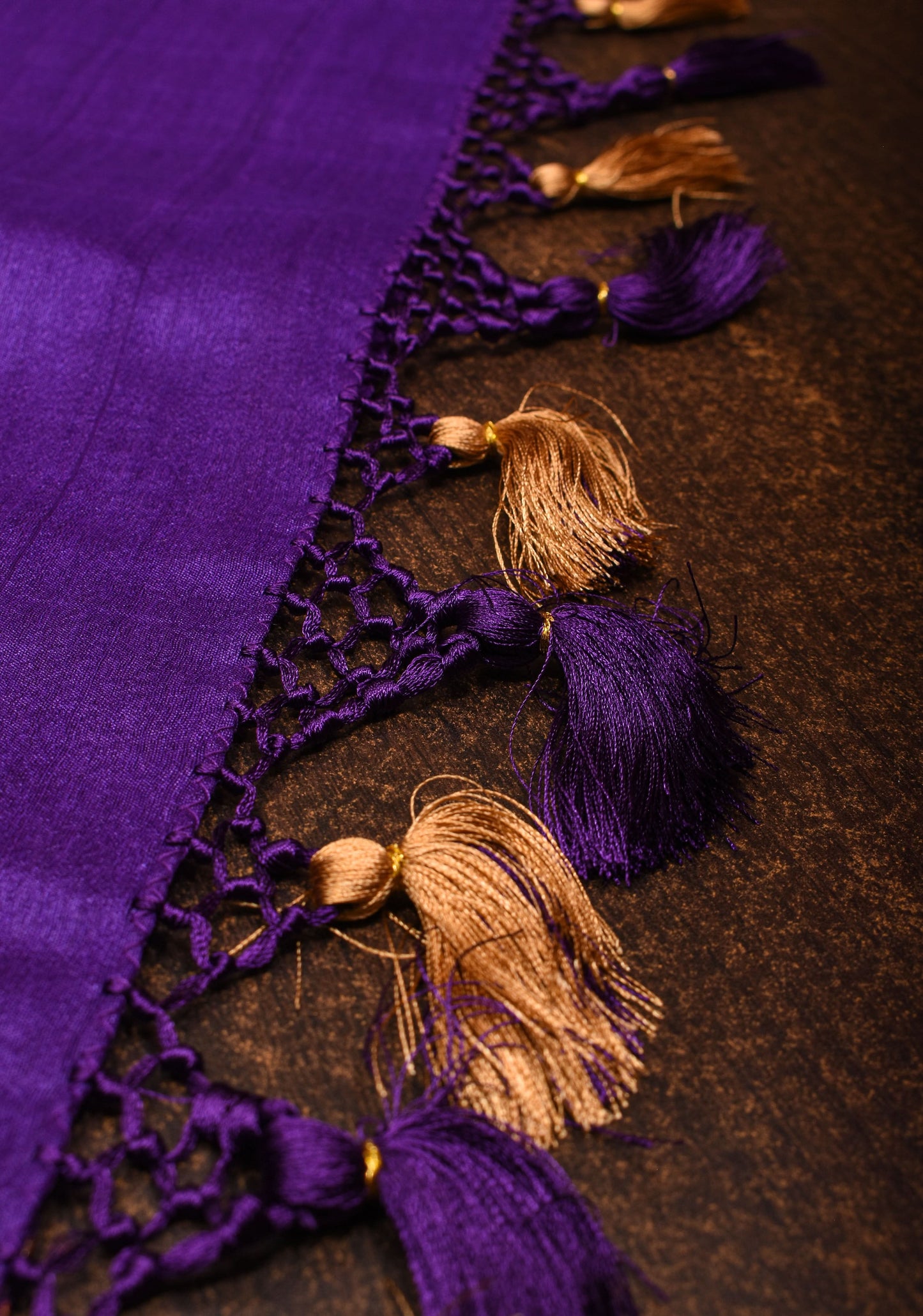 Vidya Favorite - Purple Tussar Silk Saree With Antique Tone Zari and Scallop Borders | SILK MARK CERTIFIED