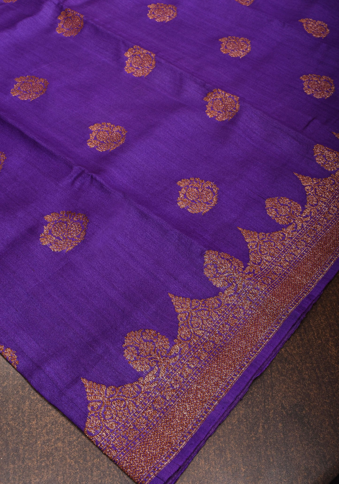 Vidya Favorite - Purple Tussar Silk Saree With Antique Tone Zari and Scallop Borders | SILK MARK CERTIFIED