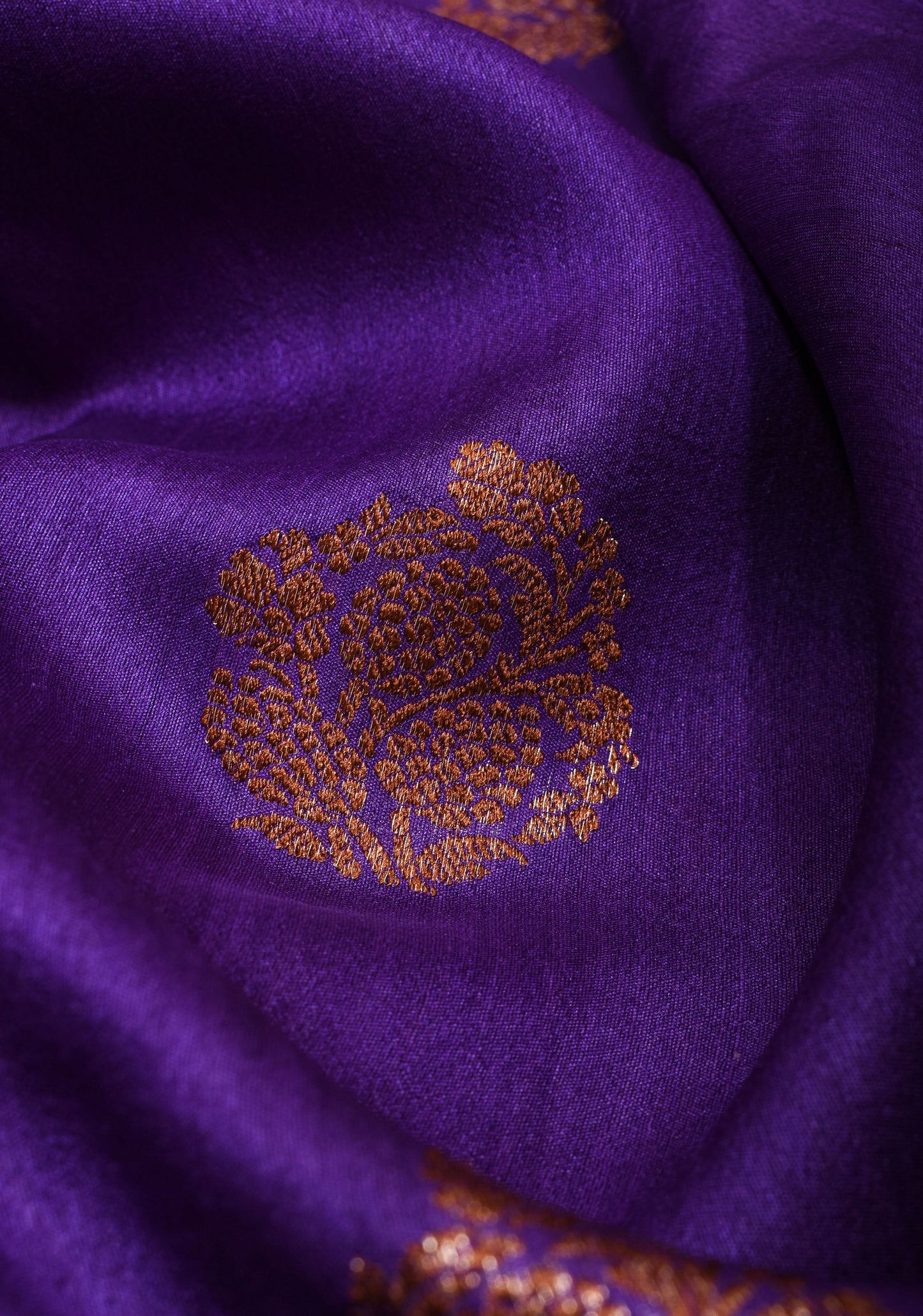 Vidya Favorite - Purple Tussar Silk Saree With Antique Tone Zari and Scallop Borders | SILK MARK CERTIFIED