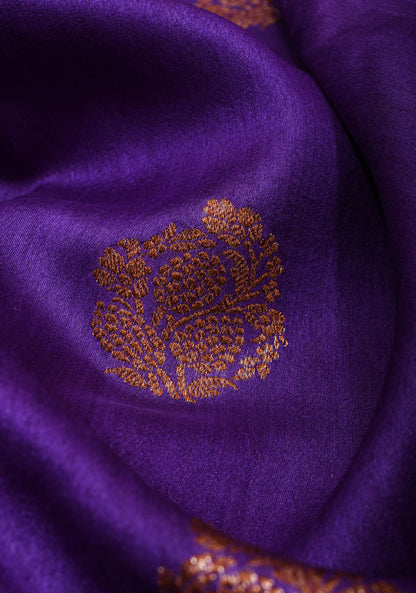 Vidya Favorite - Purple Tussar Silk Saree With Antique Tone Zari and Scallop Borders | SILK MARK CERTIFIED