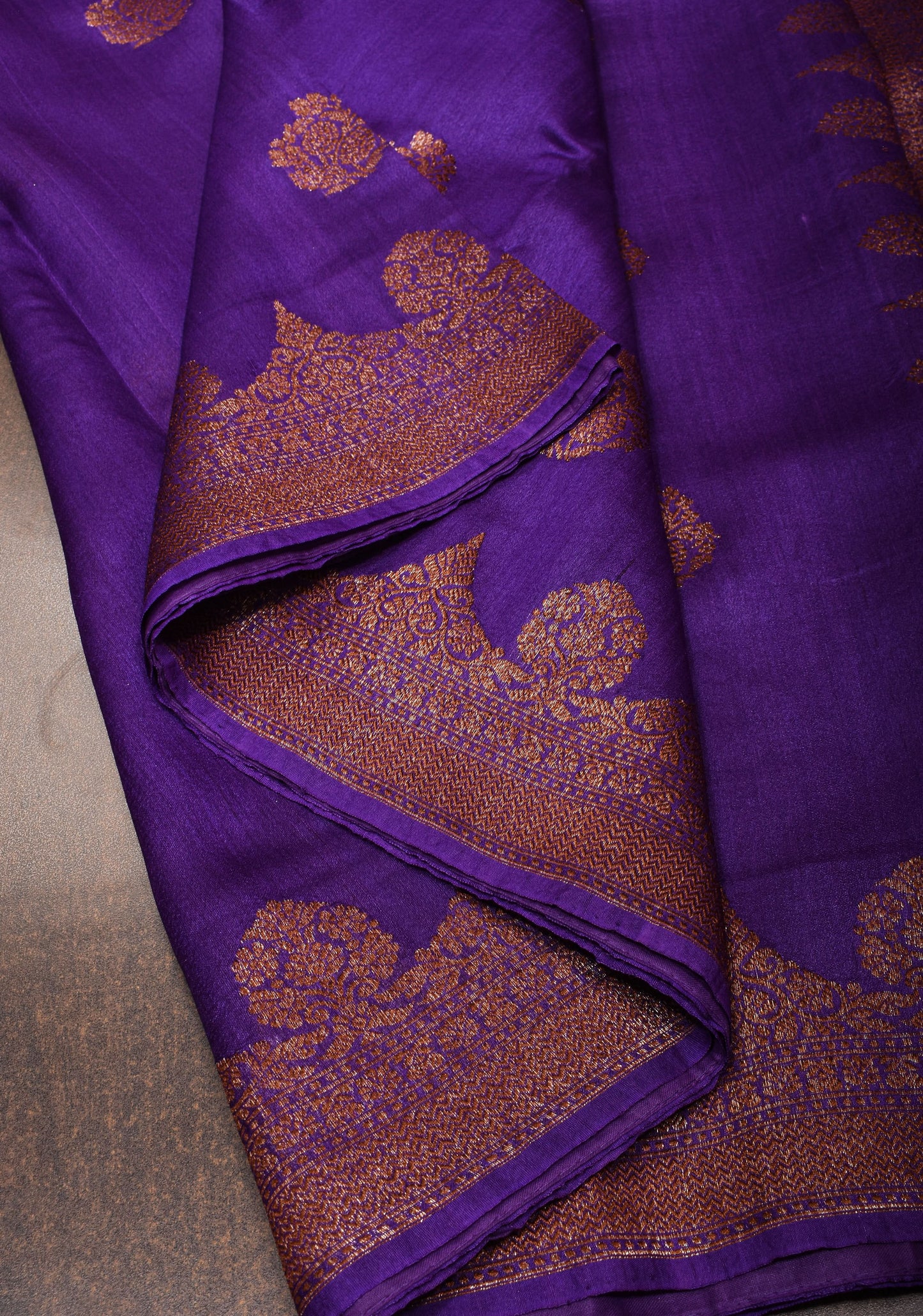 Vidya Favorite - Purple Tussar Silk Saree With Antique Tone Zari and Scallop Borders | SILK MARK CERTIFIED