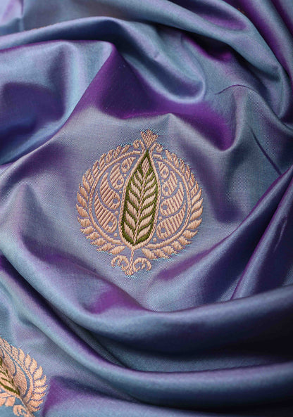 Greyish Purple Banarasi Katan silk saree with Meenakari Zari Buttas and Zari Border | SILK MARK CERTIFIED